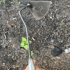 Steel hollow hoe garden tool with shovel-shaped head and ergonomic grip