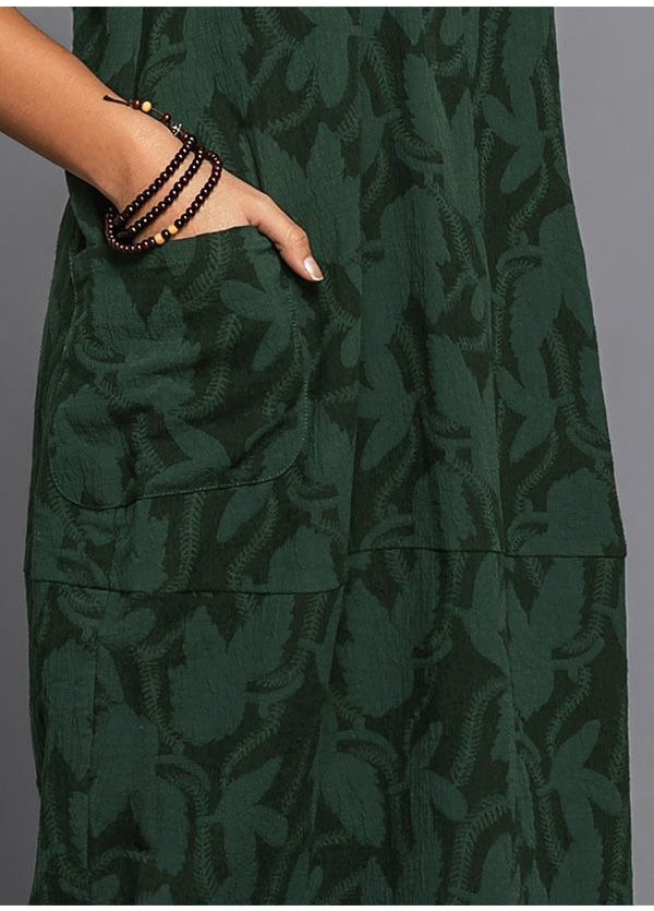Midi dress with pockets, long sleeve floral cotton blend, mid-calf length