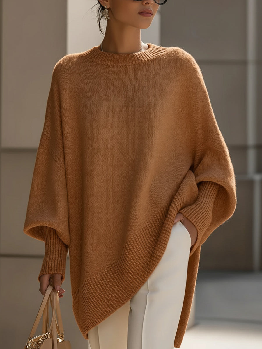 Women oversized pullover relaxed fit with ribbed round neckline and wide sleeves