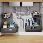 Under sink cabinet organizer 2-tier sliding black carbon steel L-shape