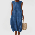 Women's sleeveless dress with tummy control, floral embroidery and hidden side pockets
