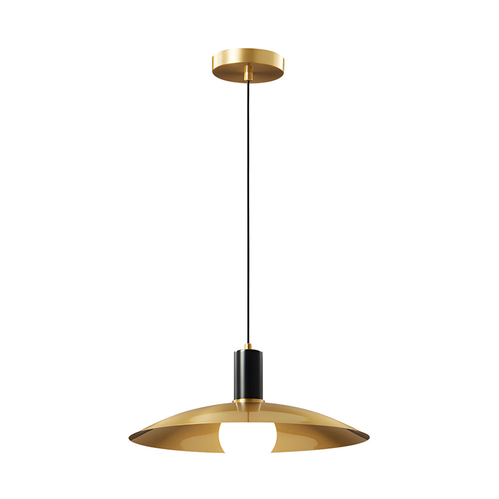 Brass pendant lamp mid-century style with white milk glass shade, 1-light E27