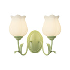 Green floral glass wall lamp, 3-step dimmable, 1 or 2-light indoor fixture