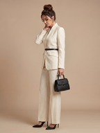 Women 2 Piece Suit stand collar tailored jacket with flared trousers