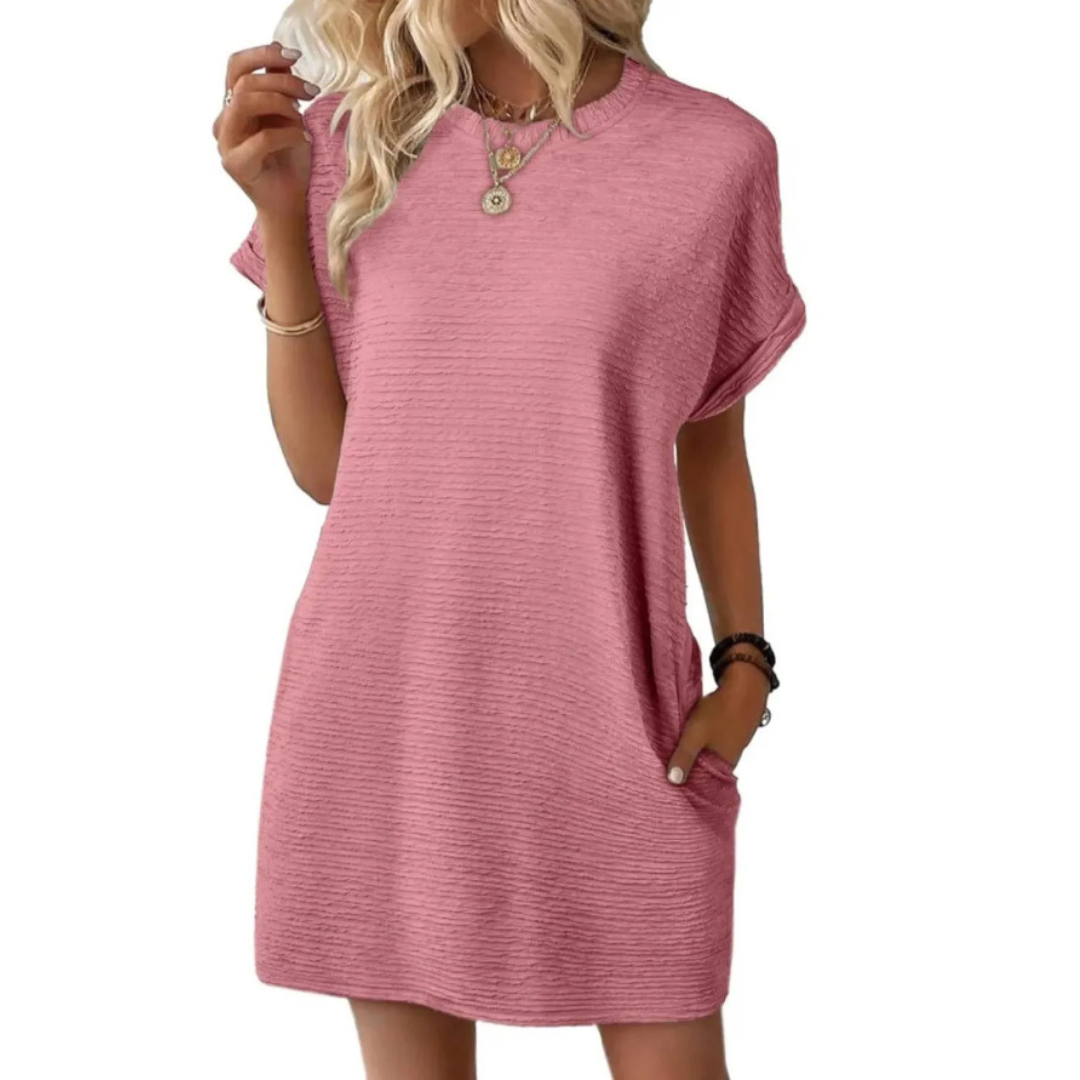 Women A-Line Dress with round neckline casual style
