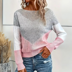 Women's relaxed fit pullover casual everyday sweater in pink, loose silhouette