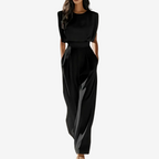Women's jumpsuit with belted waist, minimalist elegant style, available in beige black olive