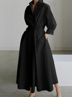 Women's midi shirt dress with button-front closure and adjustable belted waist