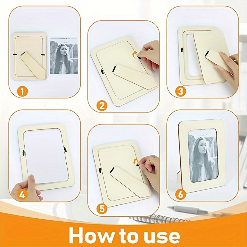 Wooden DIY photo frames set of 10, 15.24 cm light beige contemporary vertical frames