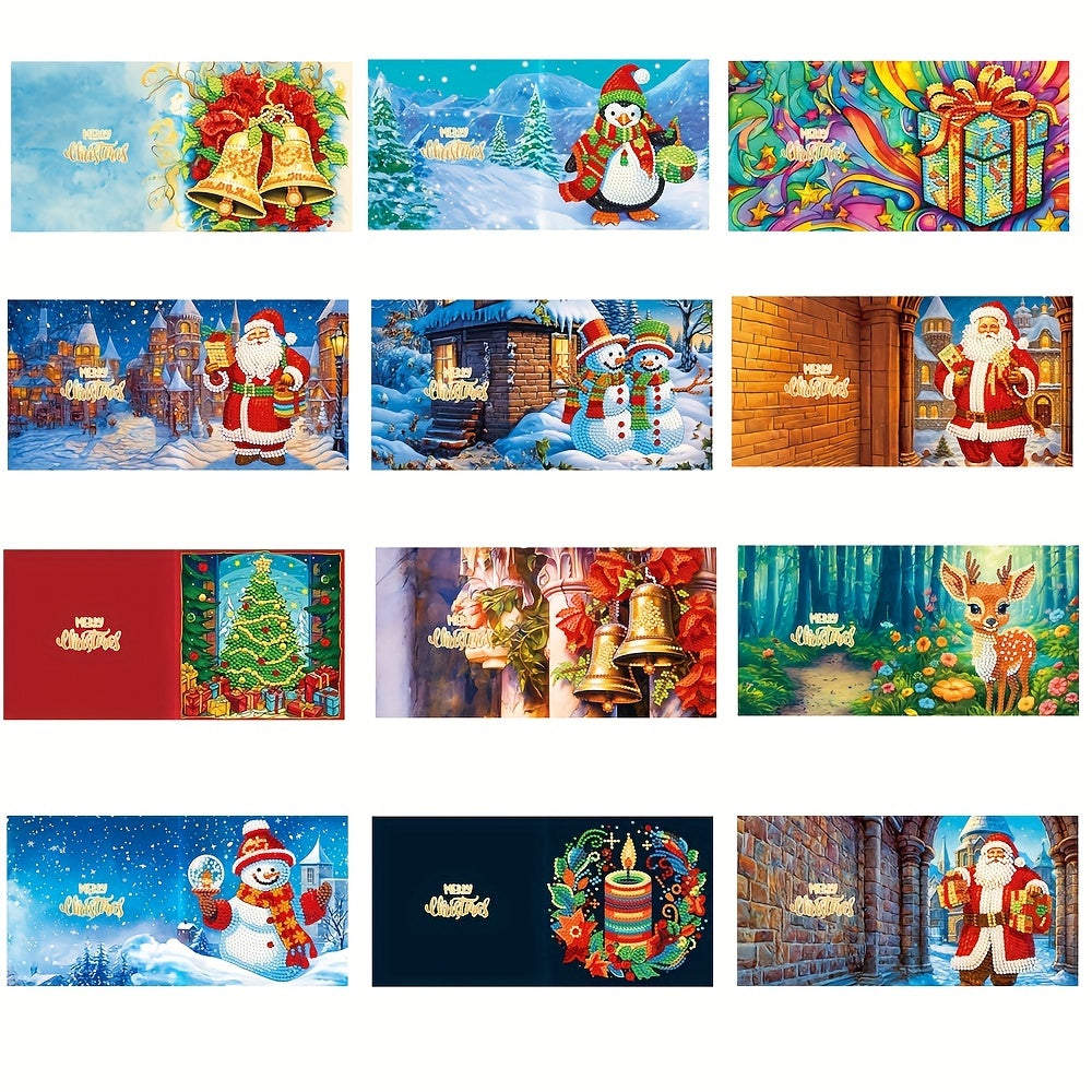 Diamond painting Christmas cards 12-piece set with Santa Claus mosaic design