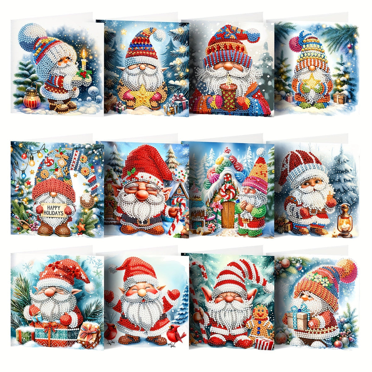 Diamond painting Christmas cards DIY set 12pcs with Santa designs and envelopes
