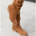 Women suede ankle boots low block heel slouch cuff side zip