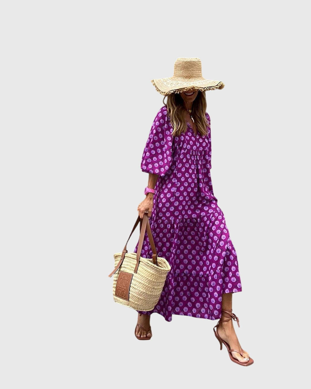 Women boho maxi dress flowing silhouette long sleeve bohemian style