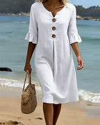 Women's linen dress summer button midi relaxed loose fit, multiple colours