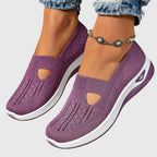 Women's orthopaedic slip-on shoes with knitted upper and thick cushioned sole