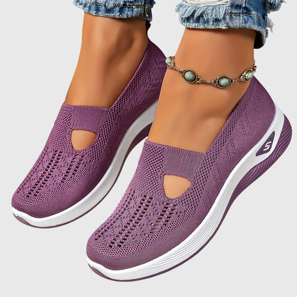 Women's orthopaedic slip-on shoes with knitted upper and thick cushioned sole