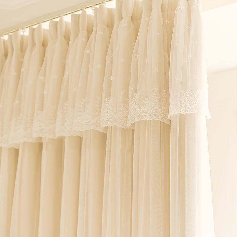 2 piece blackout curtains French princess style with hooks and rings for bedroom