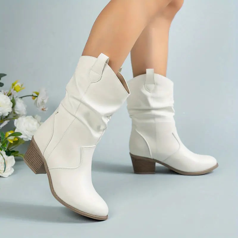 Women ankle boots western cowboy style with block heel