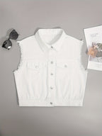 Women denim sleeveless jacket with flap pockets regular fit