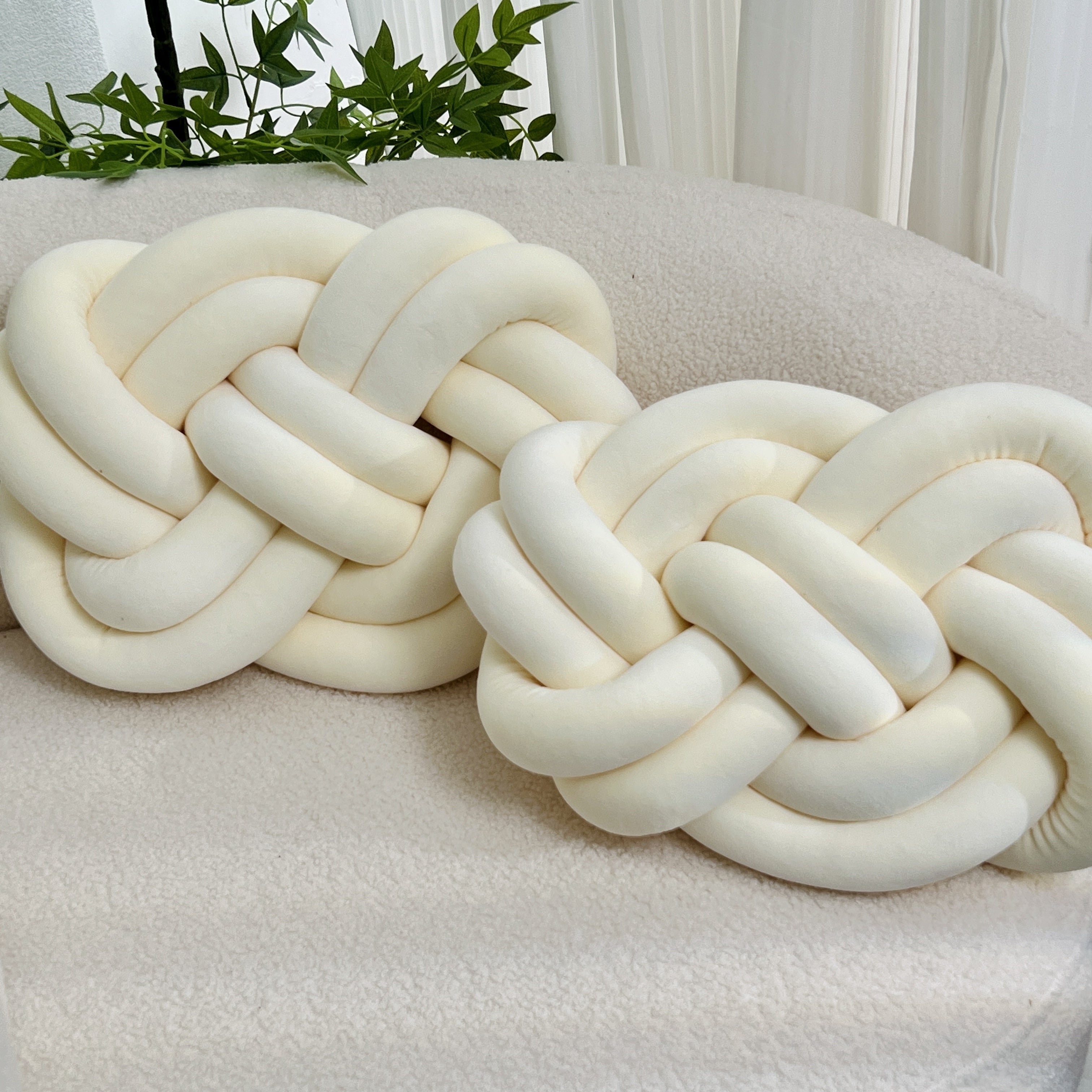 Plush button ball cushions set of 2, decorative knot design for sofa and bed