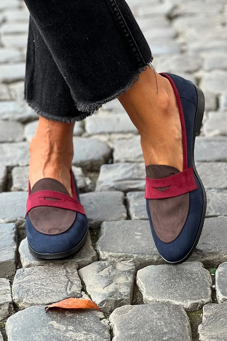 Women loafers with contrast color accent slip-on silhouette