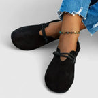 Women orthopedic lace loafers flat round toe in beige and black