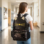 Kids school backpack set 3-piece black cat design with lunch bag and pencil case