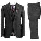 3-piece herringbone suit men's tailored slim fit with notch lapel and waistcoat