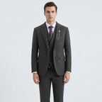 Men's 3-piece herringbone suit with tailored slim fit, jacket waistcoat and trousers set