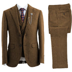 3-piece herringbone suit men's tailored slim fit with notch lapel and waistcoat