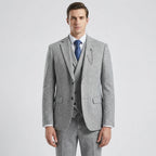 Men's 3-piece herringbone suit with tailored slim fit, jacket waistcoat and trousers set