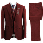 3-piece herringbone suit men's tailored slim fit with notch lapel and waistcoat