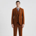Men's 3-piece herringbone suit with tailored slim fit, jacket waistcoat and trousers set