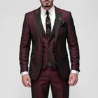 3-piece slim fit suit men's formal with contrast peak lapels, tailored silhouette