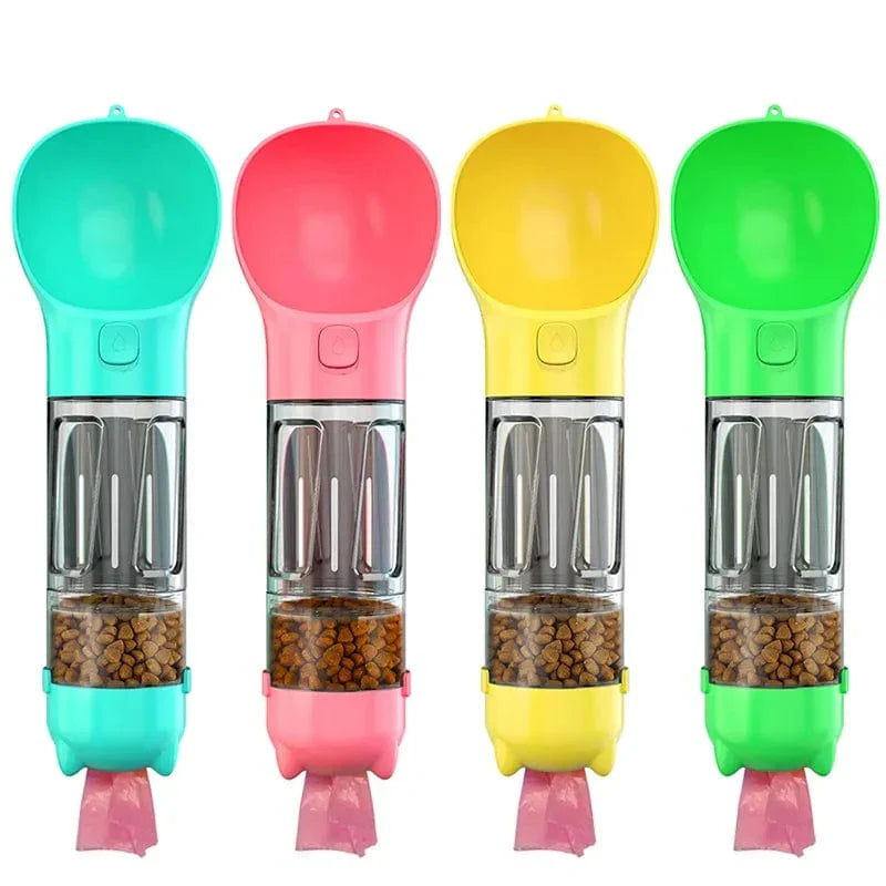 Dog water bottle 3-in-1 BPA-free travel bottle with food storage and poop bag dispenser
