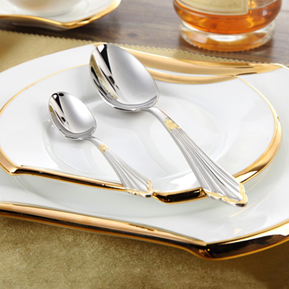 Gold finish stainless steel cutlery set, 24 or 48 piece with engraved pattern