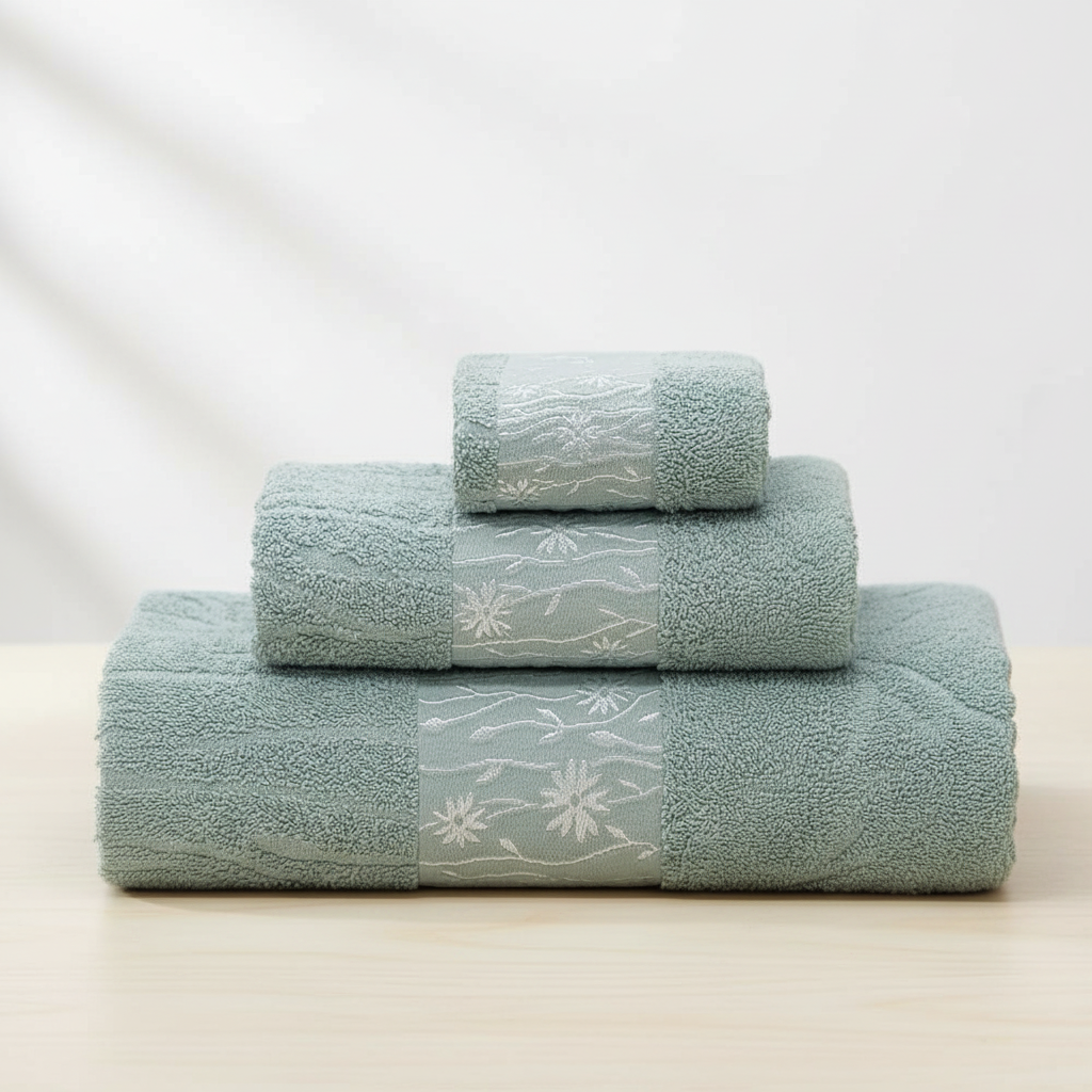 3-piece towel set in ring-spun cotton, includes bath, hand and guest towel