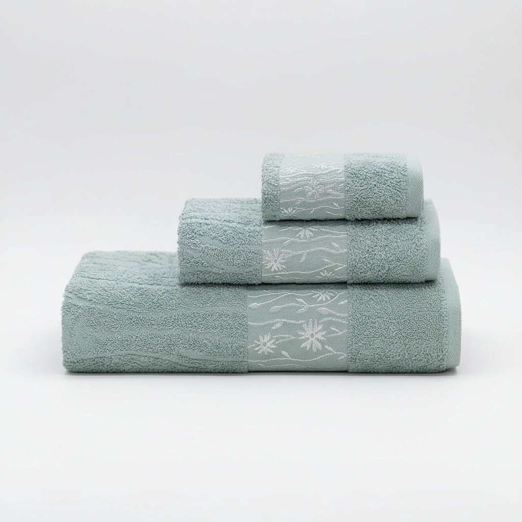 3-piece towel set in ring-spun cotton, includes bath, hand and guest towel