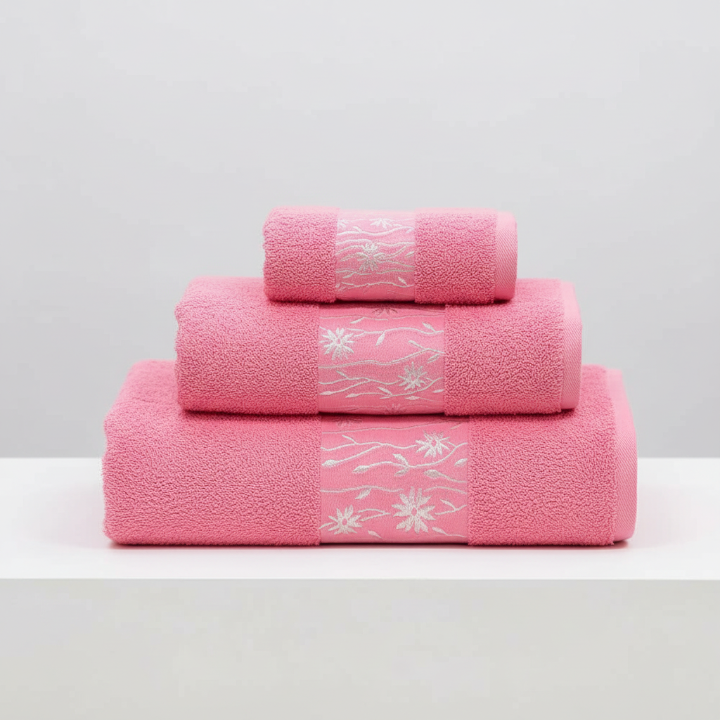 3-piece towel set in ring-spun cotton, includes bath, hand and guest towel