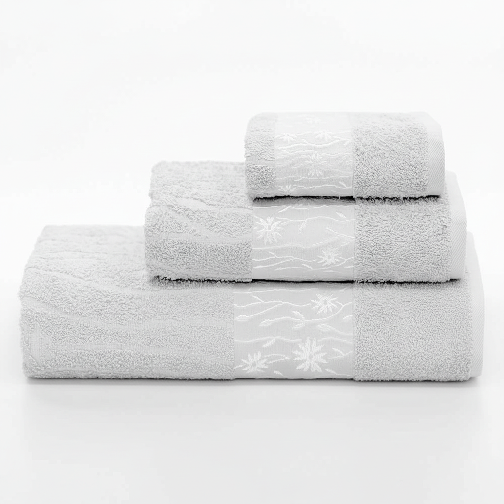3-piece towel set in ring-spun cotton, includes bath, hand and guest towel