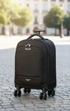 30L rolling backpack black water-resistant with laptop compartment and spinner wheels