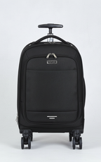 30L rolling backpack black water-resistant with laptop compartment and spinner wheels