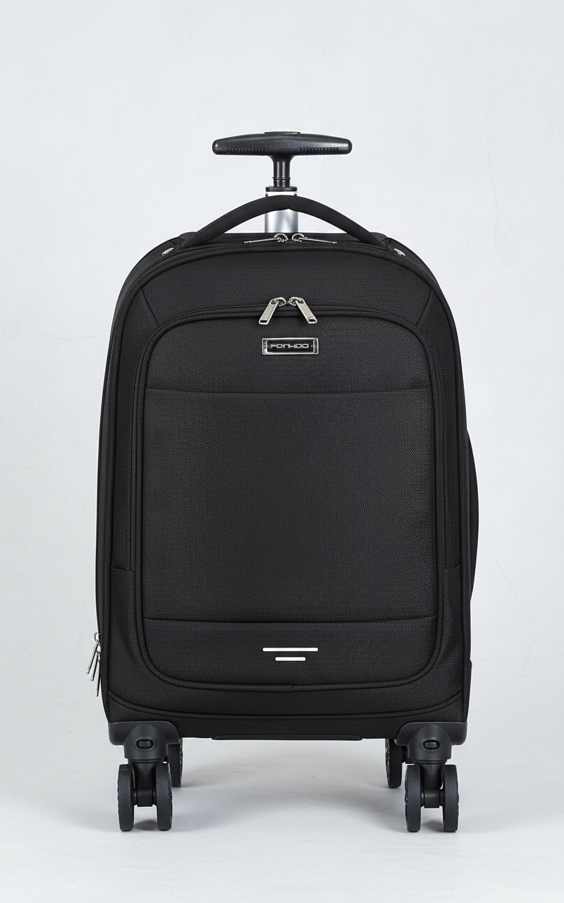 30L rolling backpack black water-resistant with laptop compartment and spinner wheels