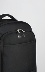30L rolling backpack black water-resistant with laptop compartment and spinner wheels
