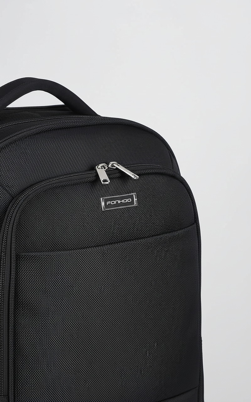 30L rolling backpack black water-resistant with laptop compartment and spinner wheels