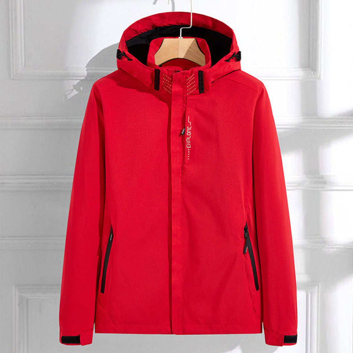 Women waterproof hooded rain jacket relaxed fit with zip pockets