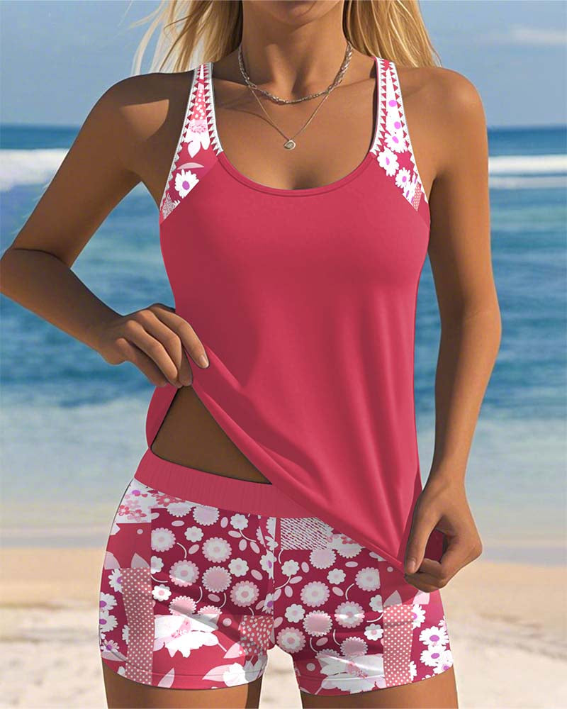 Women Tankini Set Sleeveless Top Printed Shorts | Linnea