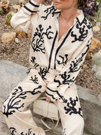Women 2 piece wide leg pants and blouse set relaxed fit coordinated outfit