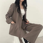 Women's blazer and straight-leg trouser set, solid color co-ord set available in multiple colors