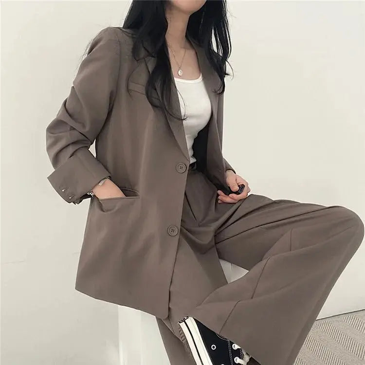 Women's blazer and straight-leg trouser set, solid color co-ord set available in multiple colors